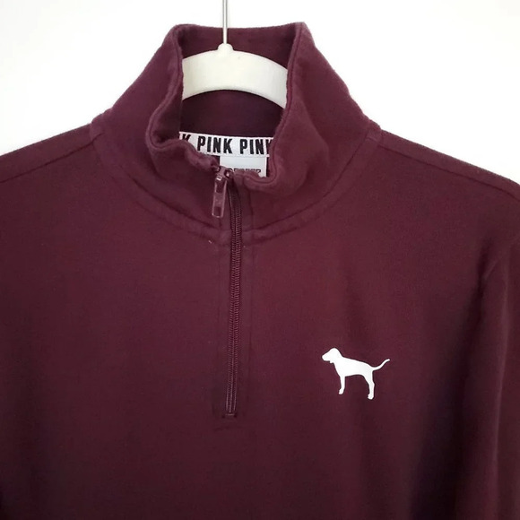 Pink Victoria's Secret Sweatshirt Small Burgundy Quarter Zip Cowl Neck Pullover - Picture 7 of 12